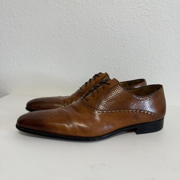 Magnanni Sanchez British Tan Leather Brogue Dress Shoes Pointed Toe Men Size 10M